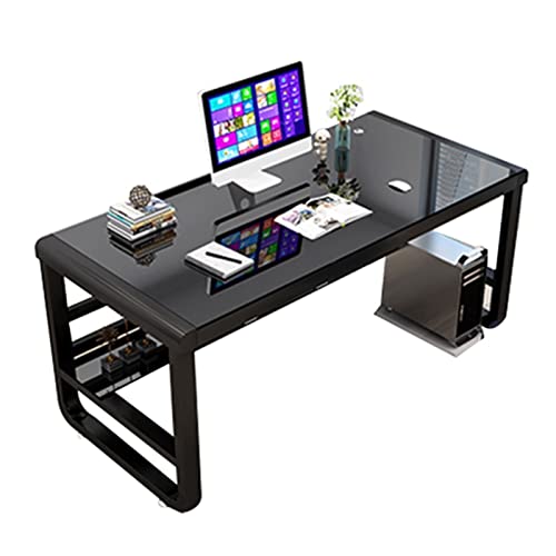 Moderner Computertisch, schwarz, gehärtetes Glas, Bürotisch für Zuhause und Gaming, einfache Montage, 99,8 cm, Arbeitszimmer, Schreiben, Laptop-Schreibtisch, stilvoller und funktionaler Arbeitsplatz