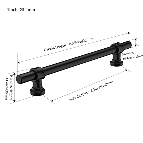 FURNIWARE Pack of 5 Cabinet Handles, Hardware Drawer Pulls Kitchen Cabinet Door Handles Pull for Kitchen Dresser Drawer Bathroom, Matt Black,160mm(6.3 Inch) Hole Center - Image 3
