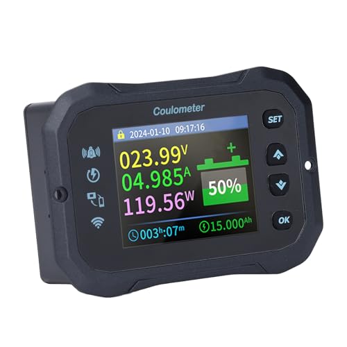 Aramox Battery Monitor with Shunt Coulometer Wi Fi, Voltage Monitor Current Tester for Capacity Indicator 10-100V 0-50A, Global Remote Monitoring, Wide Battery Compatibility