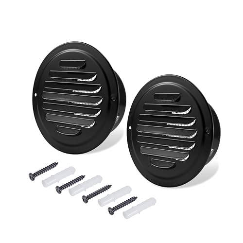 3 Inch Black Soffit Vent Cover FocuVenHom Stainless Steel Air Vent Covers Louvered Grille Cover Vent Flat Ducting Ventilation Air Outlet with Built-in Fine Mesh for House (75mm - 2PCS)
