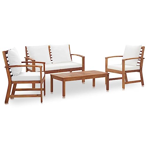 vidaXL Akazienholz Massiv Gartenmöbel 4-TLG. mit Auflagen Sitzgruppe Gartenset Lounge Sofa Gartenbank Gartenstuhl Sitzgarnitur Gartengarnitur