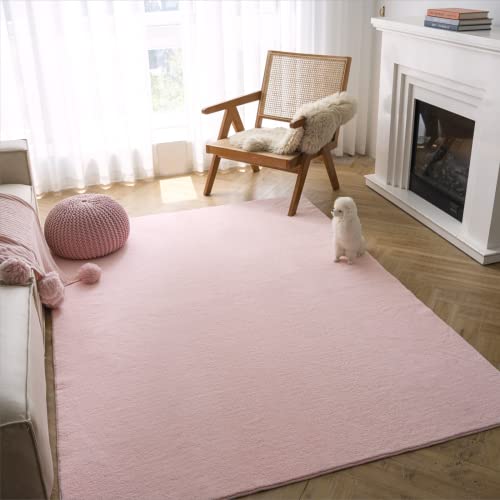 Image of LIVEBOX Soft Shaggy 5x7 Feet Kids Rug: Non-Slip, Washable, Princess Pink for Bedroom, Playroom, or Nursery