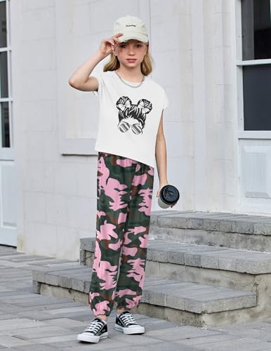Image of Arshiner Girls Clothes 2 Piece Summer Outfits Drop Shoulder Top Pullover Sweatpants Jogger Set Sweatsuits Tracksuits 6-14Y