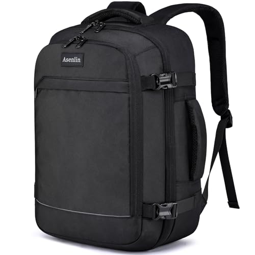 Asenlin Travel Backpack for Women and Men15.6 Inch Carry on Backpack Flight Approved LuggageWeekender Bag Water Resistant Laptop Backpack-Black