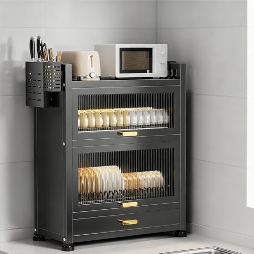 Escurreplatos negro de 3 niveles sobre fregadero, ahorro de espacio, secado eficiente, fácil acceso, resistente y perfecto para espacios pequeños