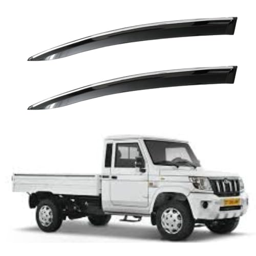 Image of CAR SAAZ Unbreakable Chrome Smoke Door Visor for Bolero Pickup Maxx| Premium Sun, Rain Wind Deflector Chrome Strip Side Door Rain Visor - Set of 2 Pcs