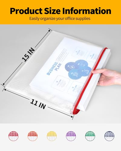 Image of SUNEE Plastic Mesh Zipper Pouch 11x15 in (6 Colors, 12 Packs),Extra Large Water-Resistant Zip Bag for School Office Supplies, Puzzles & Games Organizing Storage