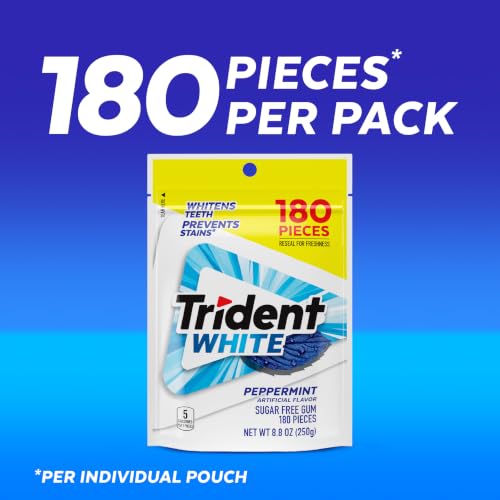 Image of Trident White Peppermint Sugar Free Chewing Gum, 180 Pieces | Perfect for Long Lasting Fresh Breath at School, Work & Travel