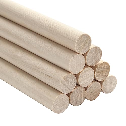 10 varillas redondas naturales de madera, tacos de madera para manualidades, 1,2 cm x 30 cm, redondos, para manualidades, barras de madera dura sin pintar para arte y linterna, artículos de