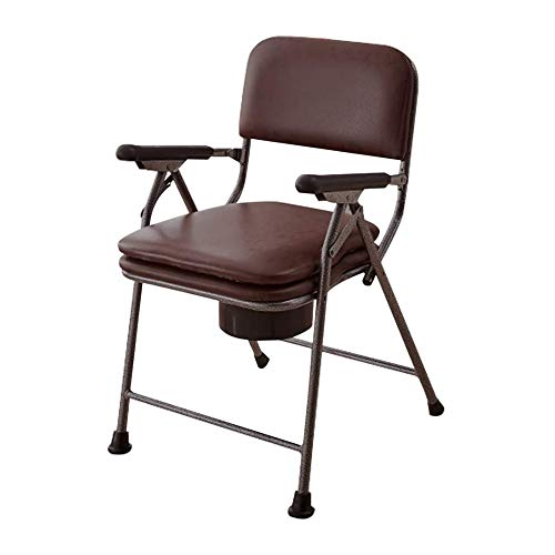 Silla de Inodoro para Baño Cómoda, Silla Multifuncional de Sofá con Cubeta/Tapa/Apoyabrazos/Respaldo Plegable para Ancianos