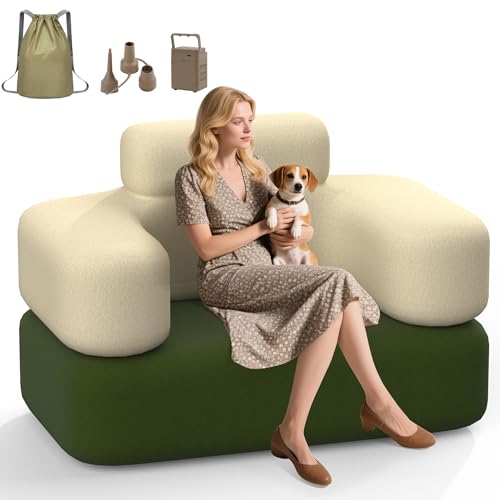 CACSPS Tragbares aufblasbares Sofa mit eingebauter Pumpe – langlebige multifunktionale aufblasbare Couch für Camping, Outdoor, Reisen, Heimhinterhof (Einzel)