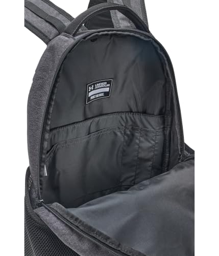 Image of Under Armour Unisex Hustle 6.0 Backpack, (006) Black Full Heather /Black /Metallic Silver, One Size Fits Most