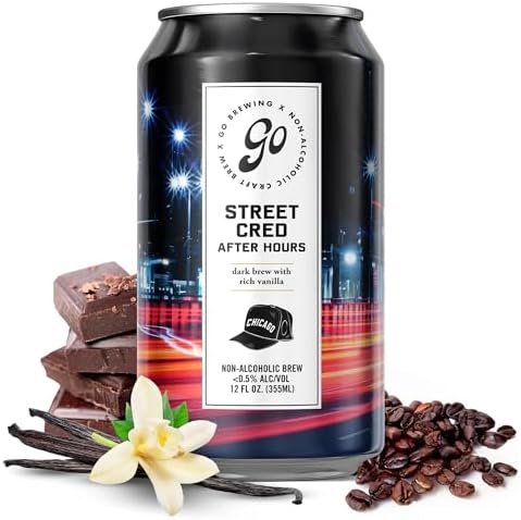 Go Brewing Non-Alcoholic Beer - Small Batch, Low-Calorie Brew - Roasted Malt w/Chocolate & Vanilla Notes- Bold & Smooth Finish Craft Beer - Street Cred After Hours Porter (12 Oz, 12 Cans)