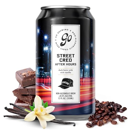 Go Brewing Non-Alcoholic Beer - Small Batch, Low-Calorie Brew - Roasted Malt w/Chocolate & Vanilla Notes- Bold & Smooth Finish Craft Beer - Street Cred After Hours Porter (12 Oz, 12 Cans)