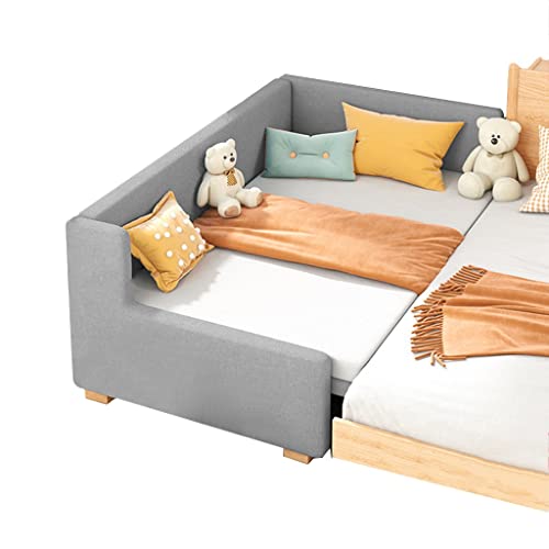 Cama infantil de madera maciza de pino con soporte de listones, barandilla de 30 cm, ensanchamiento...