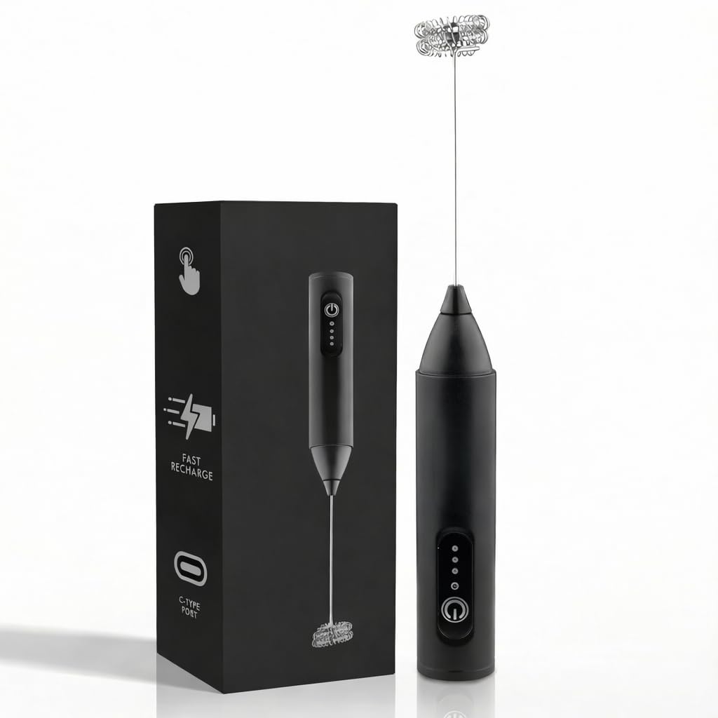Electric Milk Frother Handheld,USB Rechargeable Coffee Frother Wand with 3 Speed Settings,Stainless Steel Whisk, Fast Recharge,Type-C Charging,for Coffee,Cappuccino,Latte,Matcha,Protein Shake(asorted)