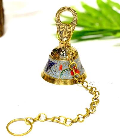 NATARAJ GALLERY Pure Brass Hanging Bell with Chain for Temple Mandir Door Home Decorative Ringng Bell (Sky Blue)