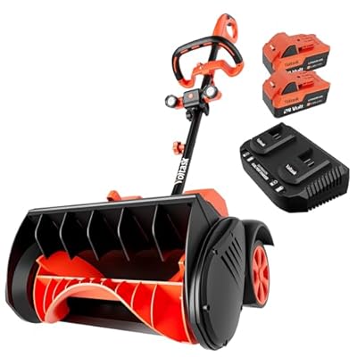 VOLTASK Cordless Snow Shovel with Wheels, 48V | 16-Inch | 4-Ah Brushless Cordless Snow Blower, Battery Snow Blower with Directional Plate & LED Lights (2 * 24V Battery & Dual Quick Charger Included)