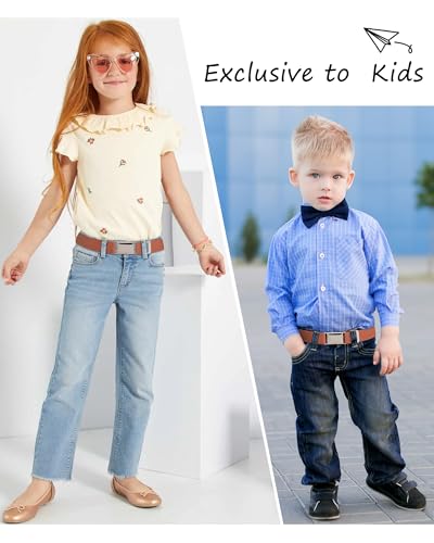 AWAYTR Toddler Boy Kids Buckle Belt - Adjustable Elastic Child Silver Buckle Belts, 3 Pieces4