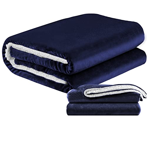 ecosa Kuscheldecke flauschig 150 x 200 cm | Fleecedecke | Tagesdecke | Sofadecke | Wohndecke | Überwurfdecke | Kuschel Decke | Warmhaltedecke | Kuscheldecke warm (150x200 cm Marineblau/Weiß)