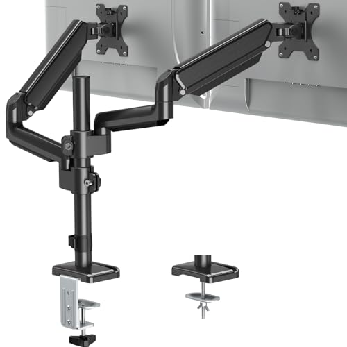 ELIVED EV6032 Support de moniteur pour 2 écrans de 13 à 32" avec VESA 75/100, ressort à gaz 2 supports pour moniteurs, pivotant à 360°, 9 kg/bras, hauteur réglable