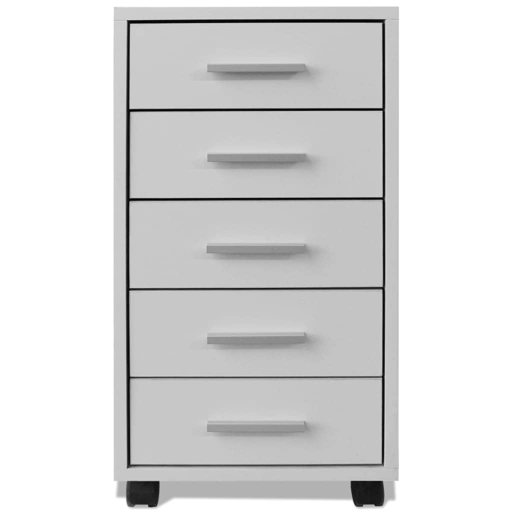 Mobili moderni cassetti da ufficio con 5 cassetti e ruote, soluzione di archiviazione per documenti e cancelleria, maniglie in alluminio, posizionabili in modo flessibile