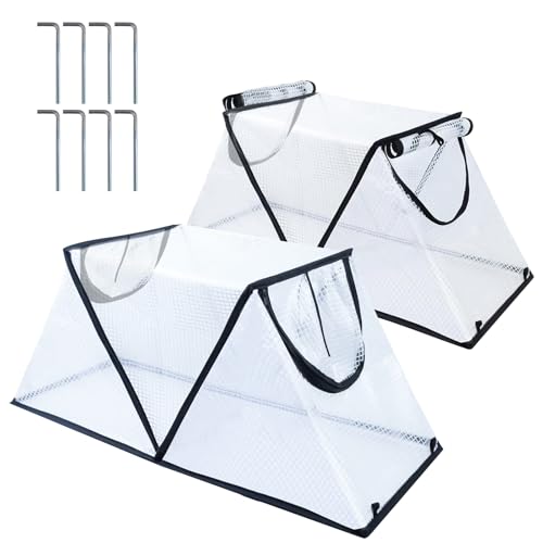 2pcs Plants Greenhouse Foldable Cover, Garden Bed Cover with 2pcs Zipper Door Waterproof, Garden Row Accelerator Plants Cover for Vegetable Flower Fruits, 32*13*14in (White)