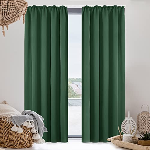 Deconovo Vorhänge Verdunkelungsvorhang Gardinen mit Kräuselband Sonnenschutz Dicke Thermovorhang Kälteschut Hitzeschutz, 175x140 cm(HöhexBreite), Waldgrün, 2er Set