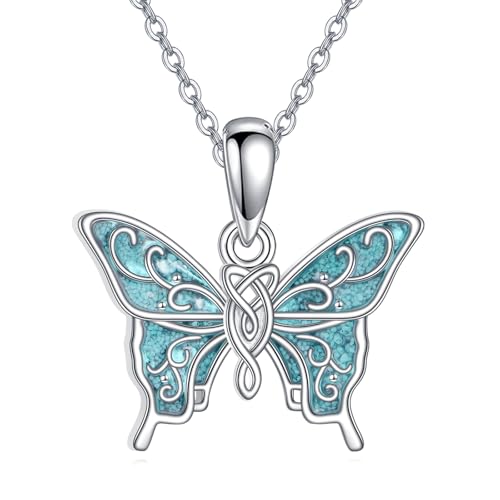Dragonfly/Butterfly Necklace 925 Sterling Silver Turquoise Pendant Celtic Nature Inspired Jewelry Gift for Women Mom