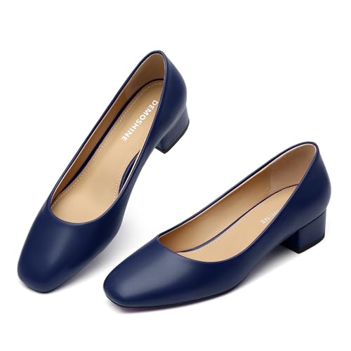 Women's Low Heel Pumps 1.2 Inch Square Toe Slip On Chunky Block Heel Comfortable Dress Shoes for Office Work Business Casual Professional2