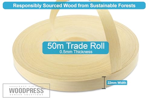WordPress® 22 mm Echt-Koto-Holz Vorgeklebtes Furnier Kantenband - 50 m Rolle - Leicht zu Hause Aufbügel-Applikation
