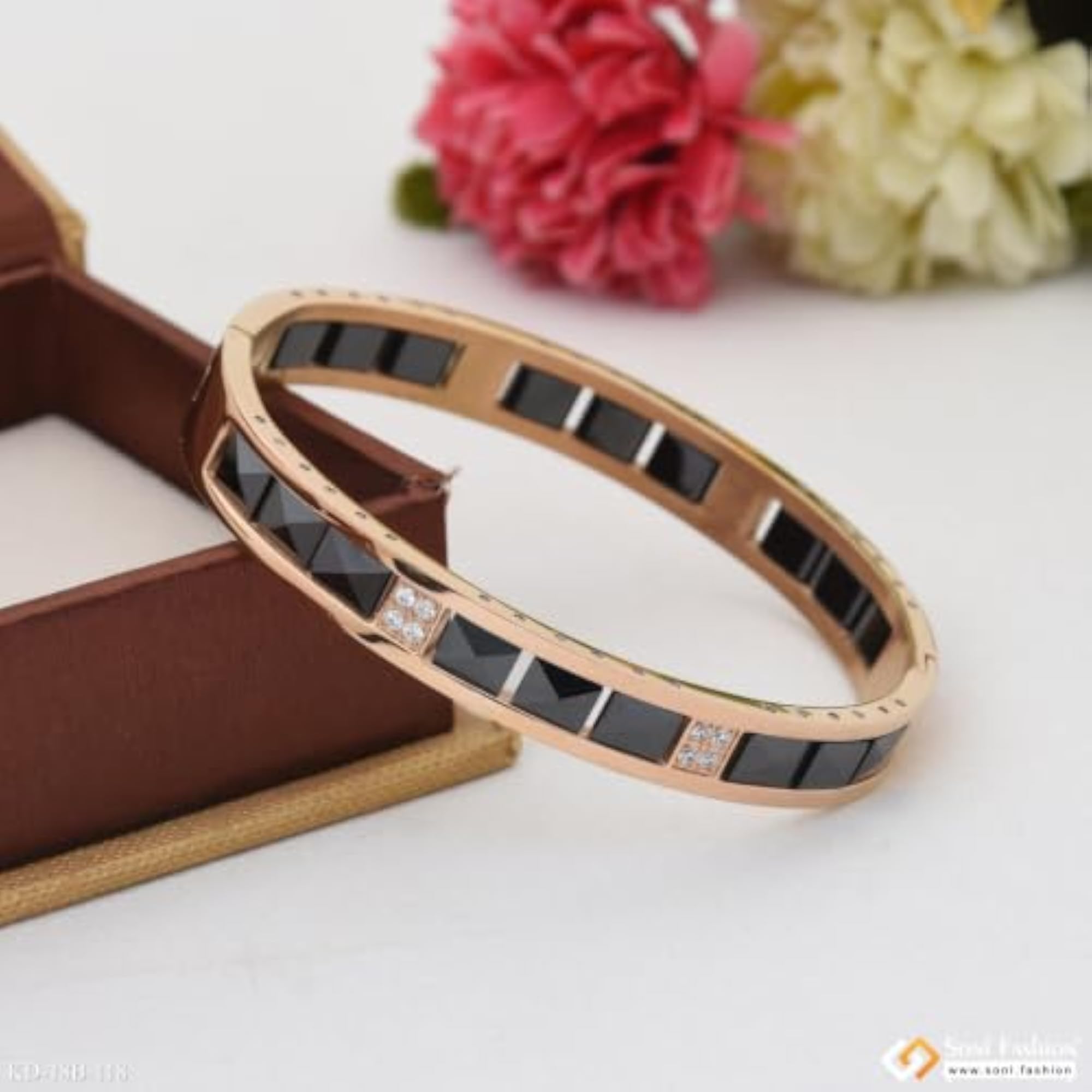 Rose Gold Color Ceramic & Steel Kada for Men, Stylish Design