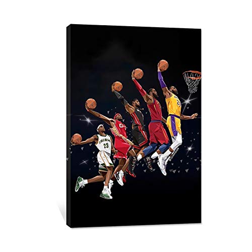 LeBron Canvas Wall Art James Canvas Print for Men Boys Room Decor, #23 King-James Poster Pictures for Home Wall Decor, LA Lakers Framed Artwork Best Gift for Lebron Fans Easy to Hang(12x18 Inches)