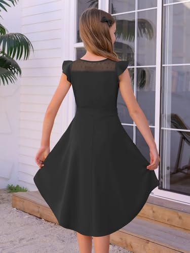 Girls Dresses Summer Ruffle Sleeve Mesh A Line Casual Party Dresses Belted Dress with Pockets 5-14 Years4