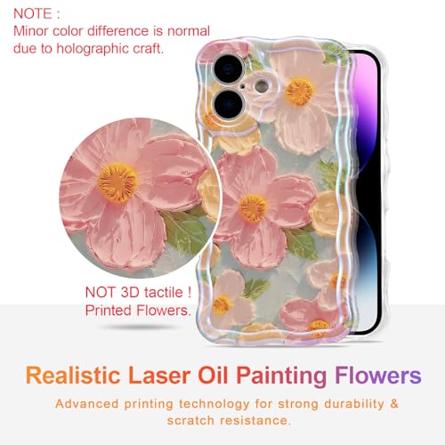EYZUTAK Case for iPhone 16, Colorful Retro Oil Painting Printed Flower Laser Glossy Pattern Cute Curly Wave Edge Exquisite Phone Cover Stylish Durable TPU Protective Case for Girl Women-Green EYZUTAK Case for iPhone 16, Colorful Retro Oil Painting Printed Flower Laser Glossy Pattern Cute Curly Wave Edge Exquisite Phone Cover Stylish Durable TPU Protective Case for Girl Women-Green