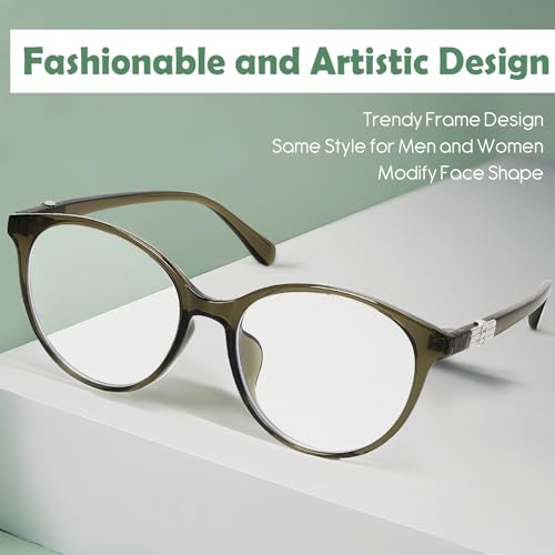 Image of Stylish Blue Light Glasses Round Lightweight TR90 Frames Computer Reading Glasses Vision Care & UV Protection