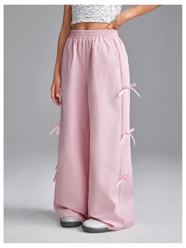 Girl's Bowknot Baggy Track Pants Elastic High Waisted Wide Leg Long Pants Trousers4