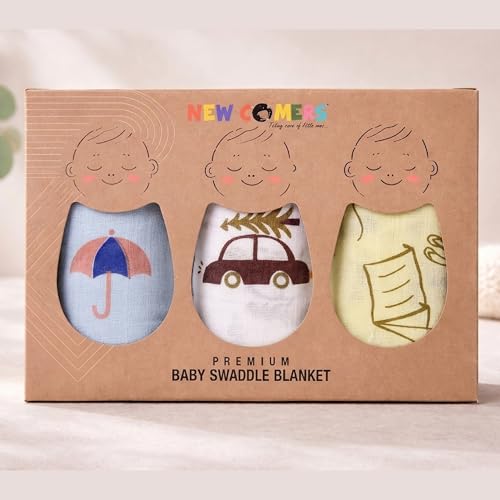 Image of NEW COMERS Cotton Muslin Baby Swaddle Set, Multicolor Printed Muslin Swaddle Wrap for New Born Baby, Soft Pure Cotton Sheet Baby Wrap Set, Baby Product (Swaddle 09)