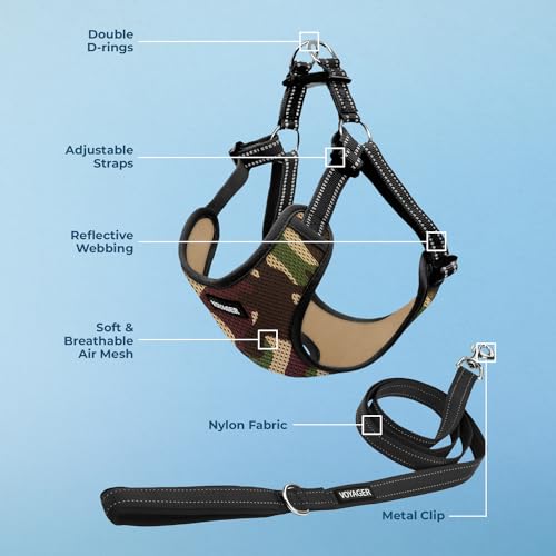 Image of Best Pet Supplies Voyager Adjustable Step-in Flex Breathable Mesh Dog Harness for Small Medium Large Dogs Leash Set (Army Base), XL