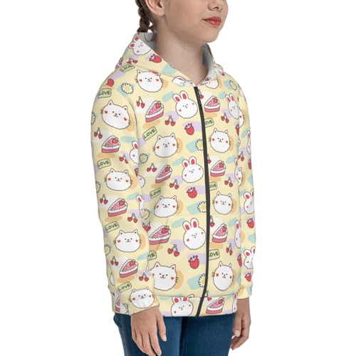 Rabbit and Cat Kid Hoodies Boys Zip Up Sweatshirts Girls Pullover with Pocket4