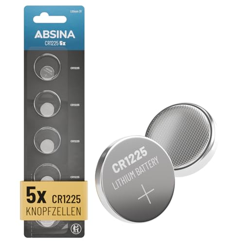 ABSINA 5X CR1225 Knopfzelle 3V Lithium - CR 1225 auslaufsicher & Lange Haltbarkeit - Lithium CR1225 1