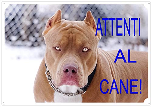 Cartello Metallico 'Attenti Al Cane' American Bulldog - Targa 15x20 Cm - Foto 7