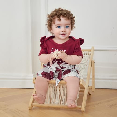 Newborn Baby Girls Clothes Summer Outfits Short Sleeve Saying Romper Bow Floral Shorts Headband4