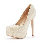 DREAM PAIRS Women's Swan-30 High Heel Platform Dress Pump Shoes,Size 8.5,Gold/Glitter,SWAN_30