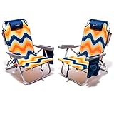SUNNYFEEL Beach Chairs for Adults 2 Pack 5 Position Lay Flat, Portable Folding Backpack Beach Chair Heavy Duty with Cooler Bag, Cup Holder for Outdoor/Lawn/Picnic, Foldable Camping Chair