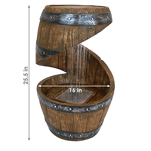 Sunnydaze Spiraling Barrel 25-Inch Outdoor Water Fountain With Led Lights - Electric Submersible Pump With Adjustable Flow #TOP30