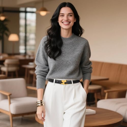 Image of Aurolran Women's Leather Belt with Buckle - Ideal for Dresses, Jeans, and Coats