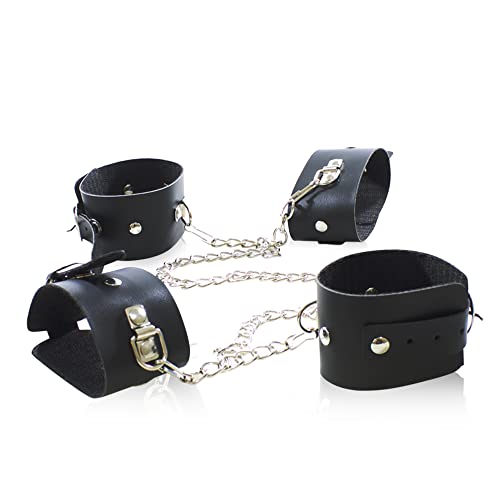 Conjunto de algemas e tornozeleiras em couro