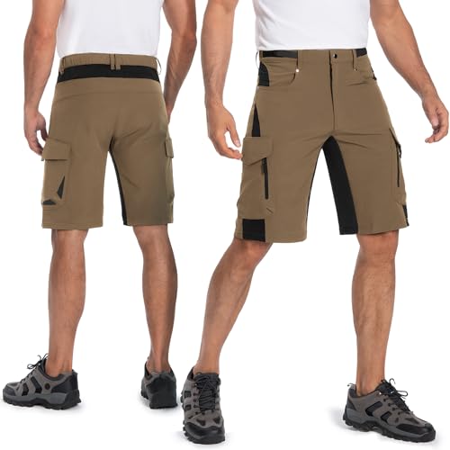 Ally Mens Mountain Bike Shorts 4D Padded Lightweight Quick Dry Stretch Loose-fit with 6 Pockets for Cycling Biking Bicycle Riding Biker (Khaki, Small) - Thumbnail 2