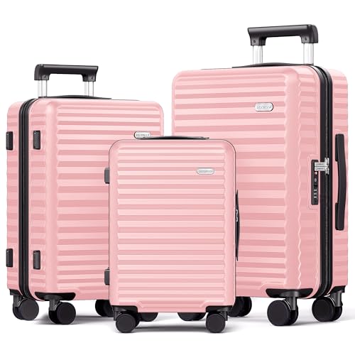 Image of SHOWKOO Luggage Sets 3 Piece Hardside Expandable Suitcase with Double Spinner Wheels Tsa Lock Pink (20in /24in /28in)